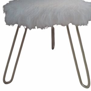 New white faux fur gold leg stool